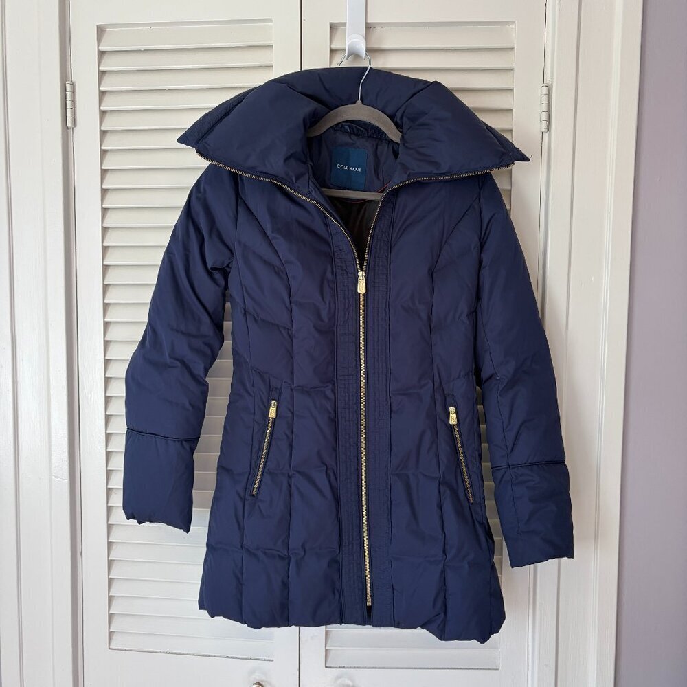 Cole Haan Down Winter Puffer Coat XS navy blue